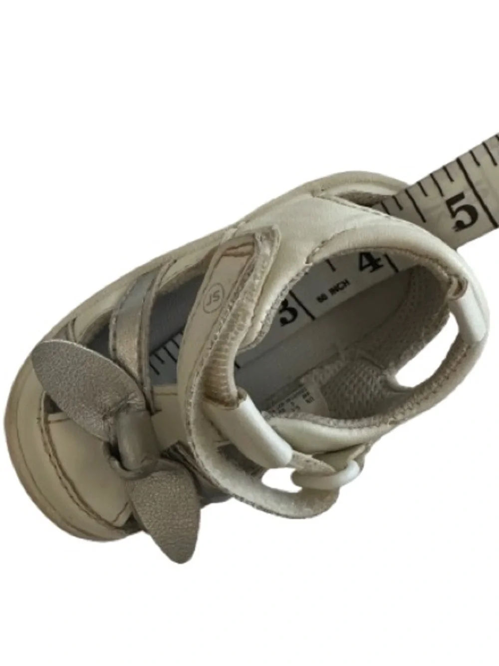 Stride Rite Baby Girl 4M White & Silver Bow Walker Sandals with Adjustable Strap